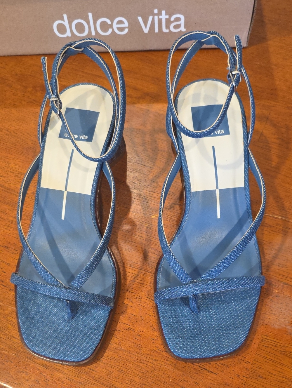 Dolce Vita Denim Blue Strappy Block Heel Sandals